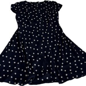 Talbots Navy Blue Polka Dotted Midi Short Sleeve Dress Size 16 Spring Easter